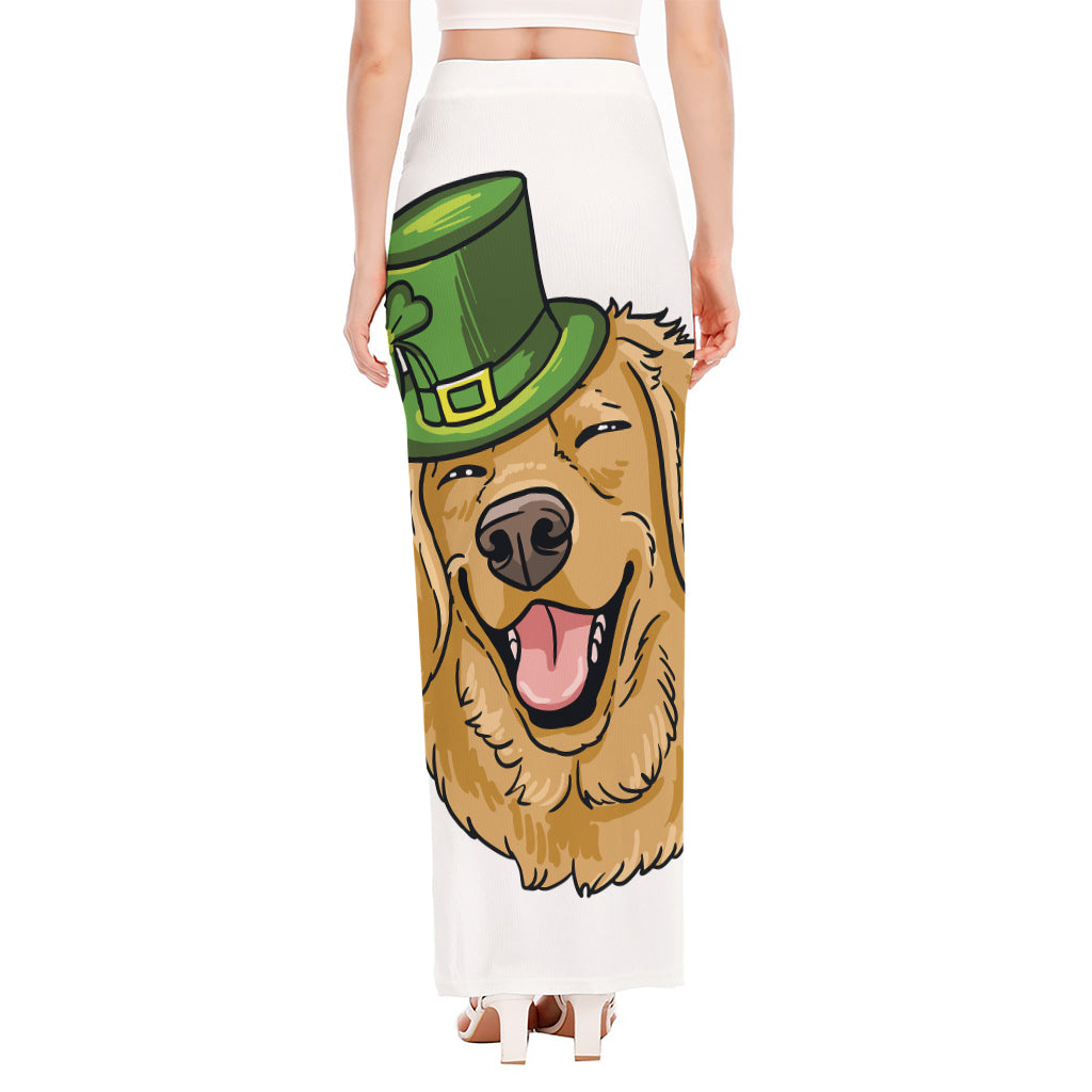 Patrick's Day Golden Retriever Print High Slit Maxi Skirt