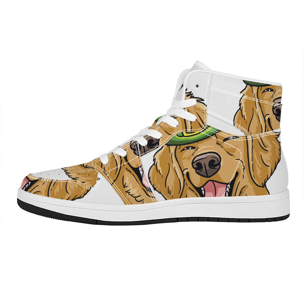 Patrick's Day Golden Retriever Print High Top Leather Sneakers