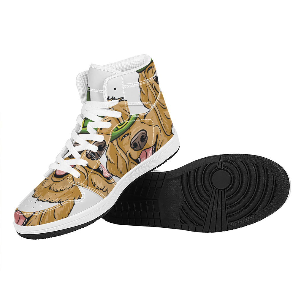 Patrick's Day Golden Retriever Print High Top Leather Sneakers