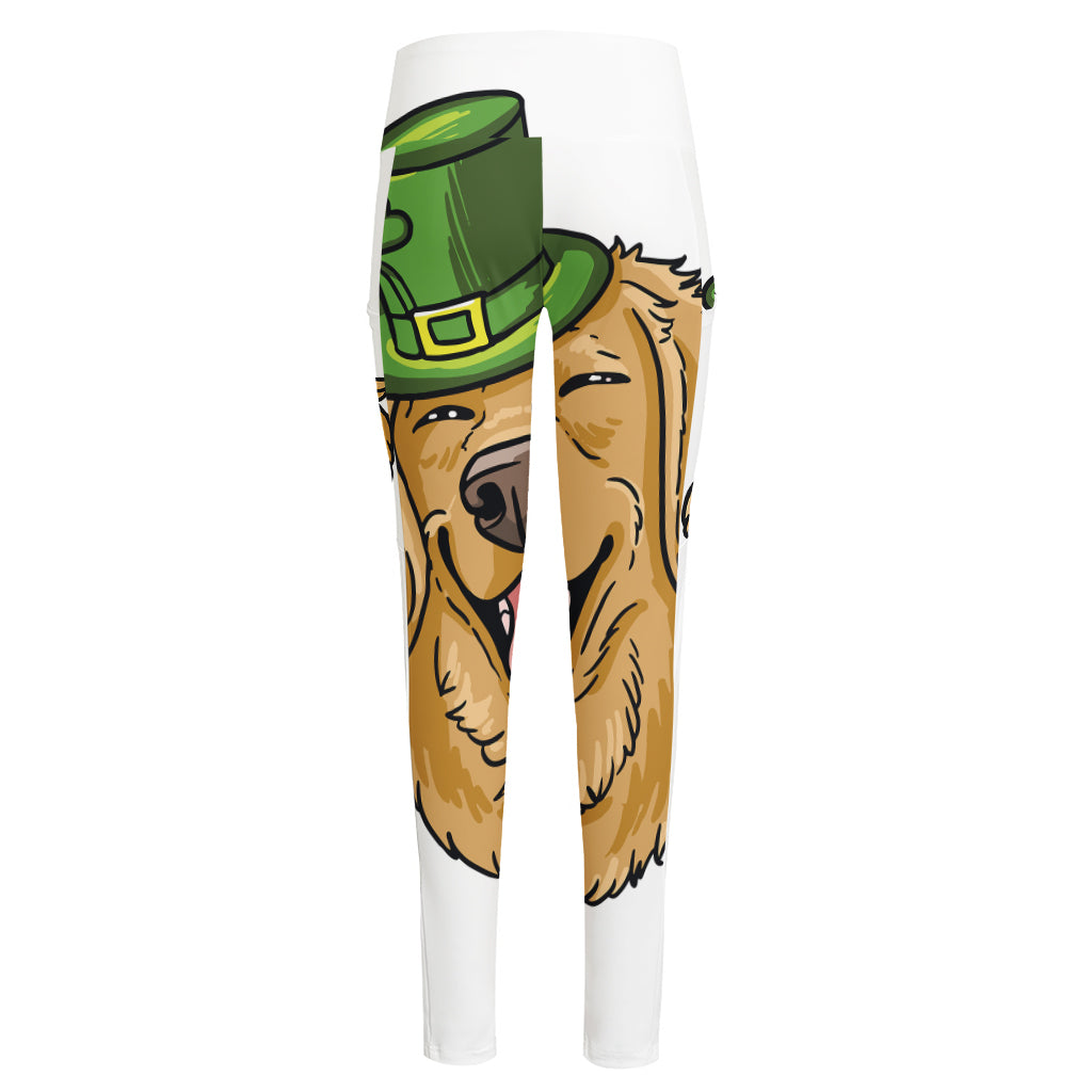 Patrick's Day Golden Retriever Print High-Waisted Pocket Leggings