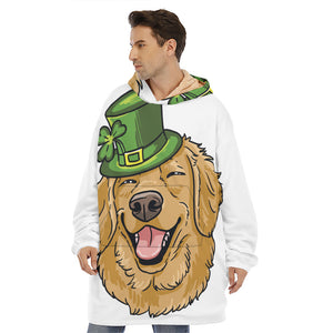 Patrick's Day Golden Retriever Print Hoodie Blanket