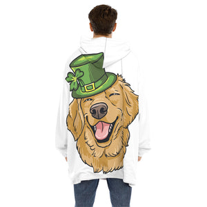 Patrick's Day Golden Retriever Print Hoodie Blanket