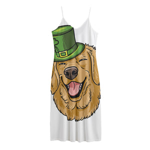 Patrick's Day Golden Retriever Print Jersey Midi Cami Dress