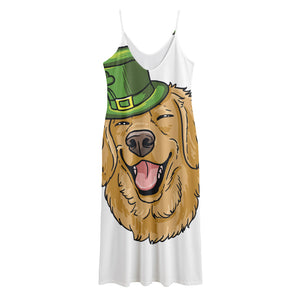 Patrick's Day Golden Retriever Print Jersey Midi Cami Dress