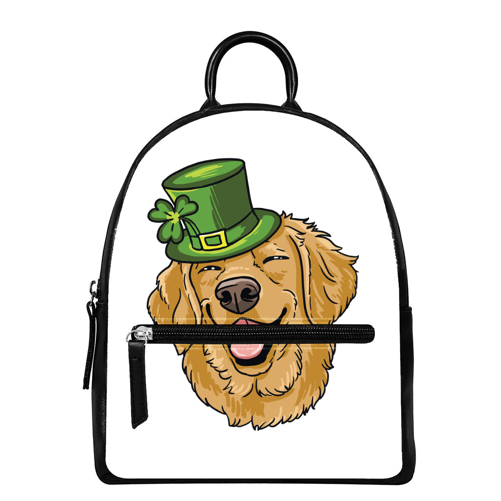 Patrick's Day Golden Retriever Print Leather Backpack