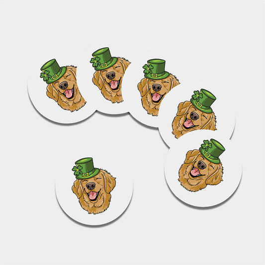 Patrick's Day Golden Retriever Print Leather Coaster Set