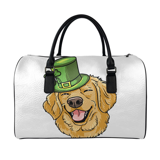 Patrick's Day Golden Retriever Print Leather Duffle Bag