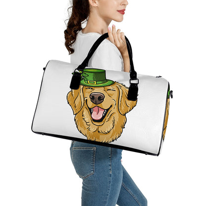Patrick's Day Golden Retriever Print Leather Duffle Bag
