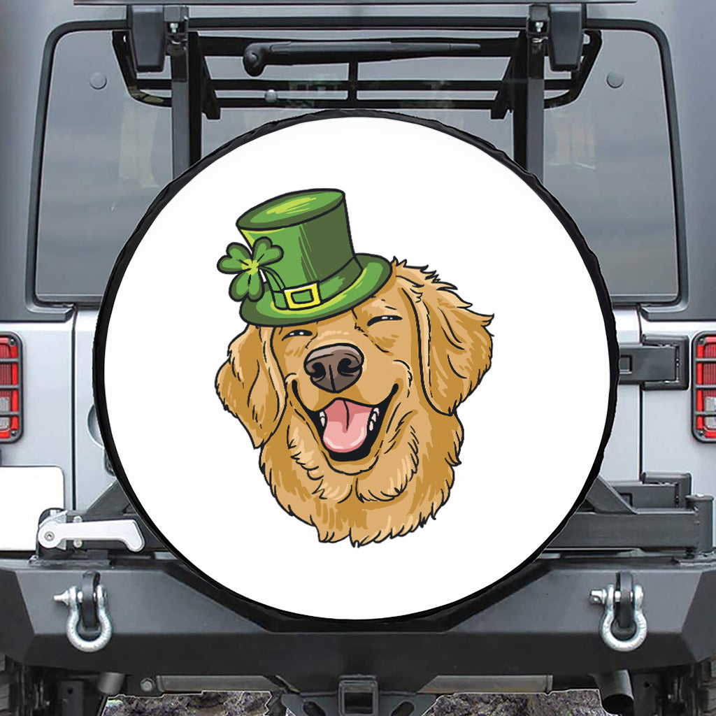 Patrick's Day Golden Retriever Print Leather Spare Tire Cover