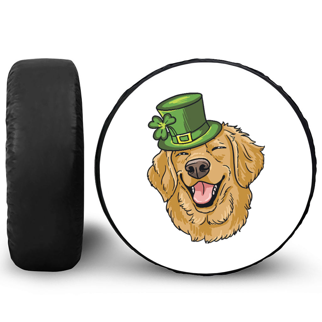 Patrick's Day Golden Retriever Print Leather Spare Tire Cover