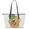 Patrick's Day Golden Retriever Print Leather Tote Bag