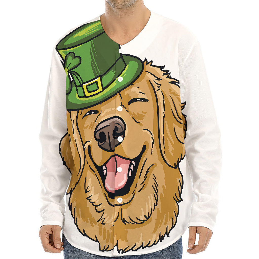 Patrick's Day Golden Retriever Print Long Sleeve Baseball Jersey