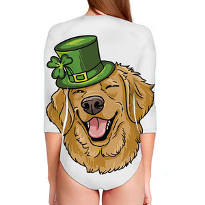 Patrick's Day Golden Retriever Print Long Sleeve Swimsuit