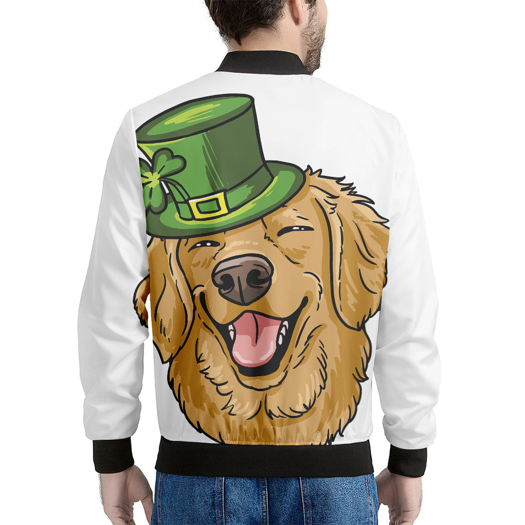 Patrick's Day Golden Retriever Print Men's Bomber Jacket