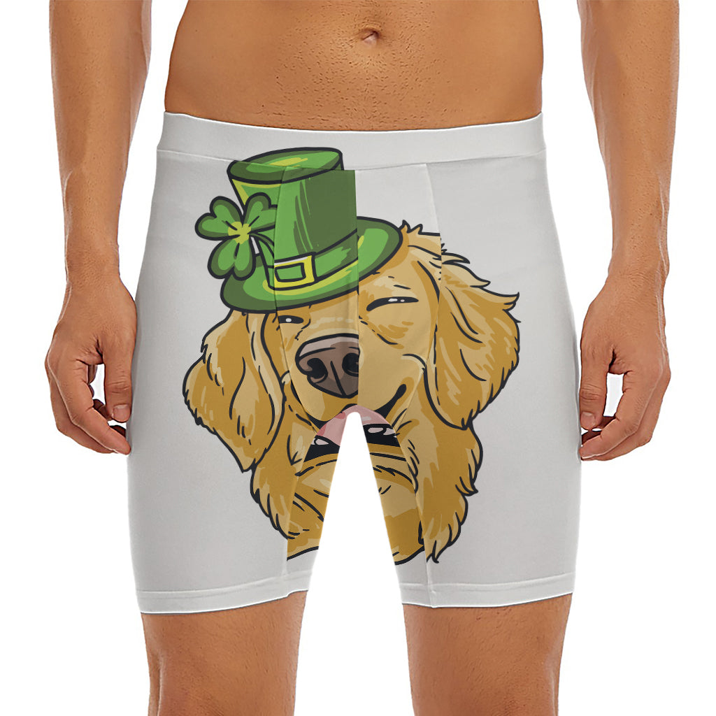 Patrick's Day Golden Retriever Print Men's Long Boxer Briefs