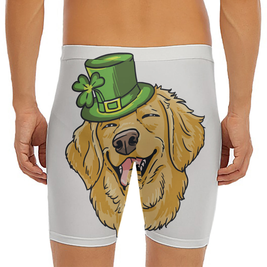 Patrick's Day Golden Retriever Print Men's Long Boxer Briefs