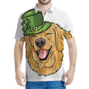 Patrick's Day Golden Retriever Print Men's Polo Shirt