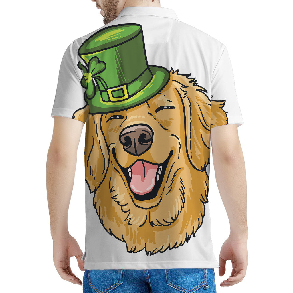 Patrick's Day Golden Retriever Print Men's Polo Shirt