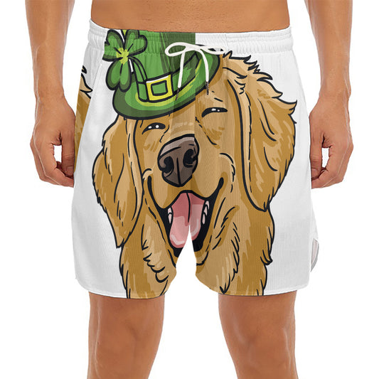 Patrick's Day Golden Retriever Print Men's Split Running Shorts
