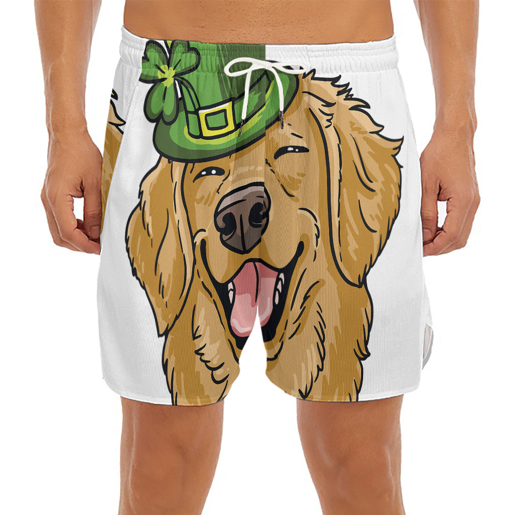 Patrick's Day Golden Retriever Print Men's Split Running Shorts