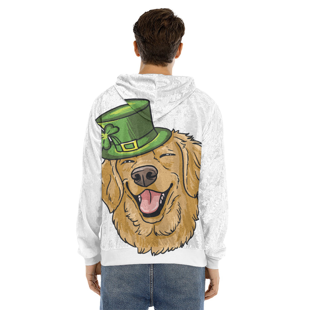 Patrick's Day Golden Retriever Print Men's Velvet Pullover Hoodie