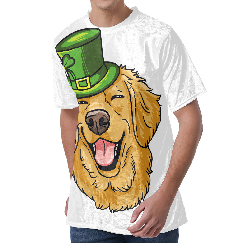 Patrick's Day Golden Retriever Print Men's Velvet T-Shirt