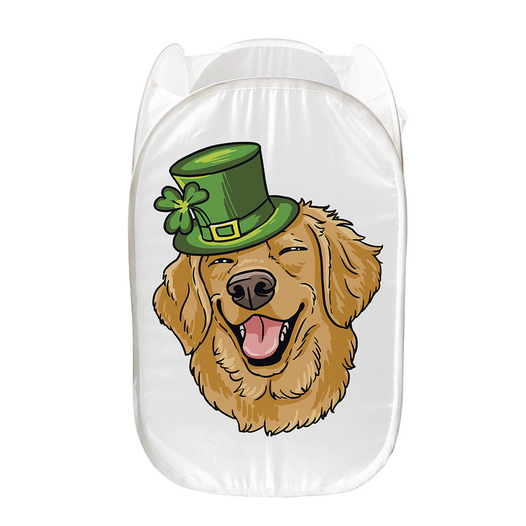 Patrick's Day Golden Retriever Print Mesh Laundry Hamper