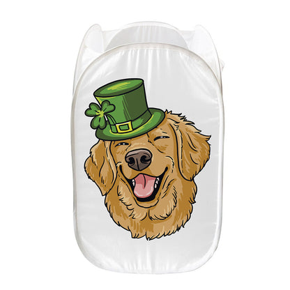 Patrick's Day Golden Retriever Print Mesh Laundry Hamper