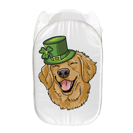 Patrick's Day Golden Retriever Print Mesh Laundry Hamper