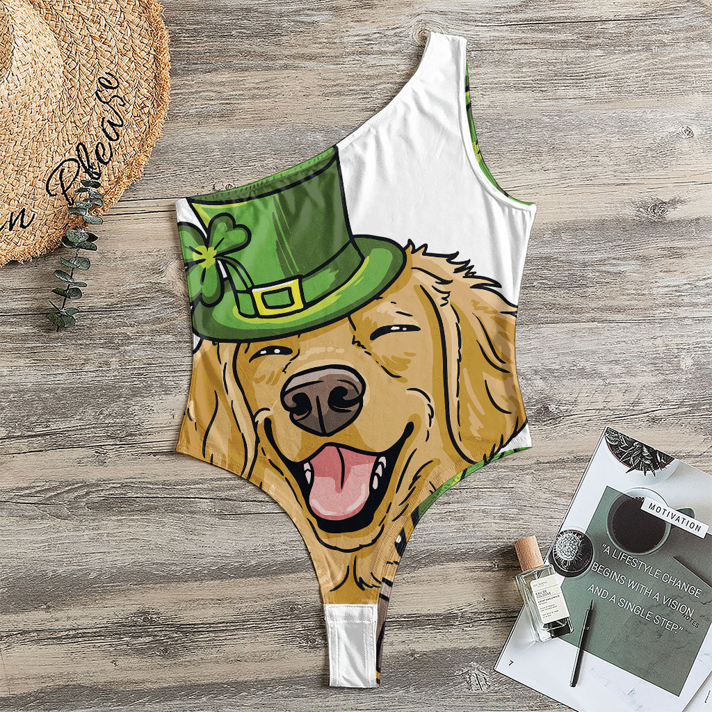 Patrick's Day Golden Retriever Print One Shoulder Bodysuit