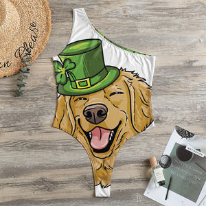 Patrick's Day Golden Retriever Print One Shoulder Bodysuit