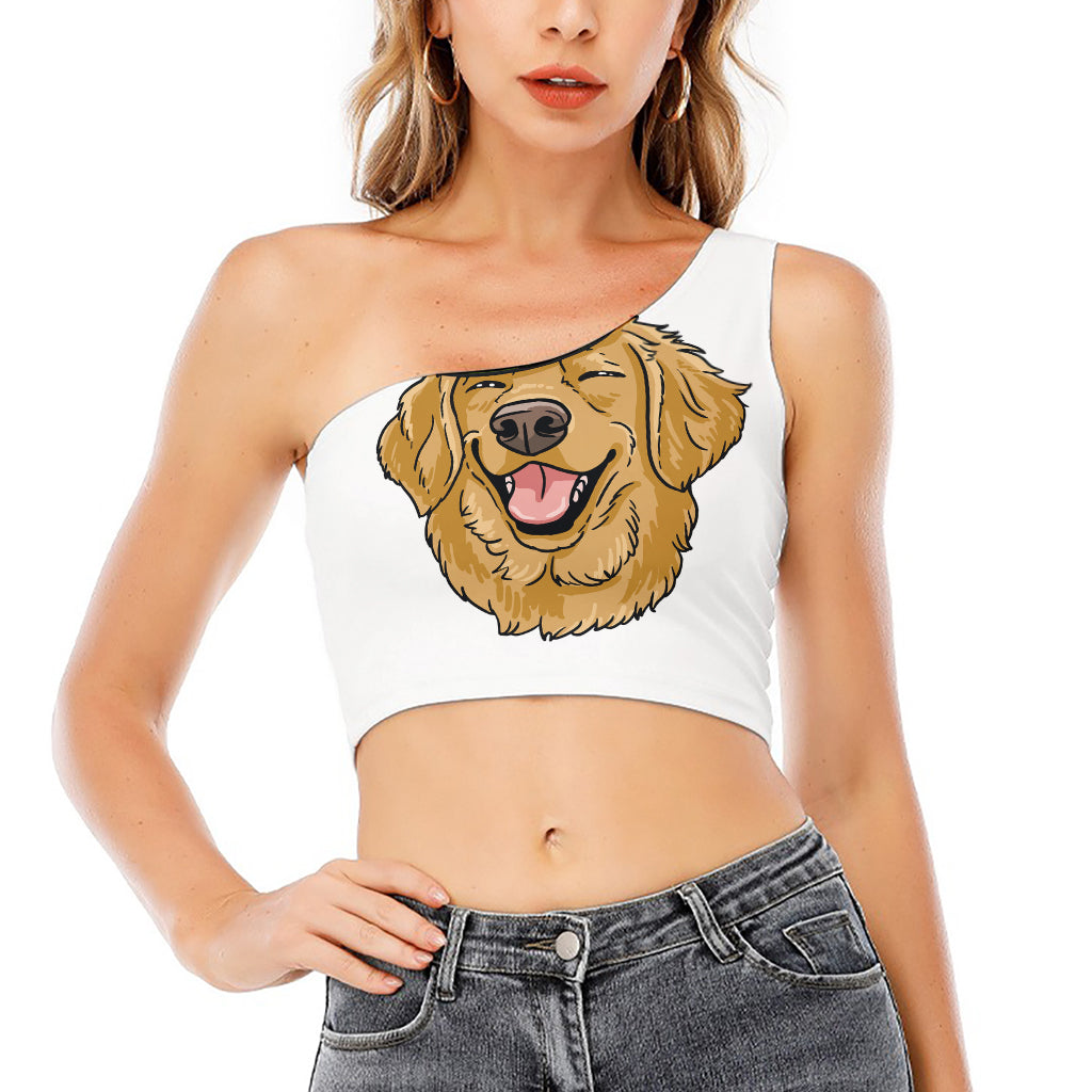 Patrick's Day Golden Retriever Print One Shoulder Crop Top