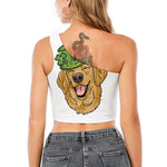 Patrick's Day Golden Retriever Print One Shoulder Crop Top