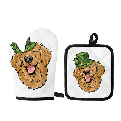 Patrick's Day Golden Retriever Print Oven Mitt And Pot Holder Set