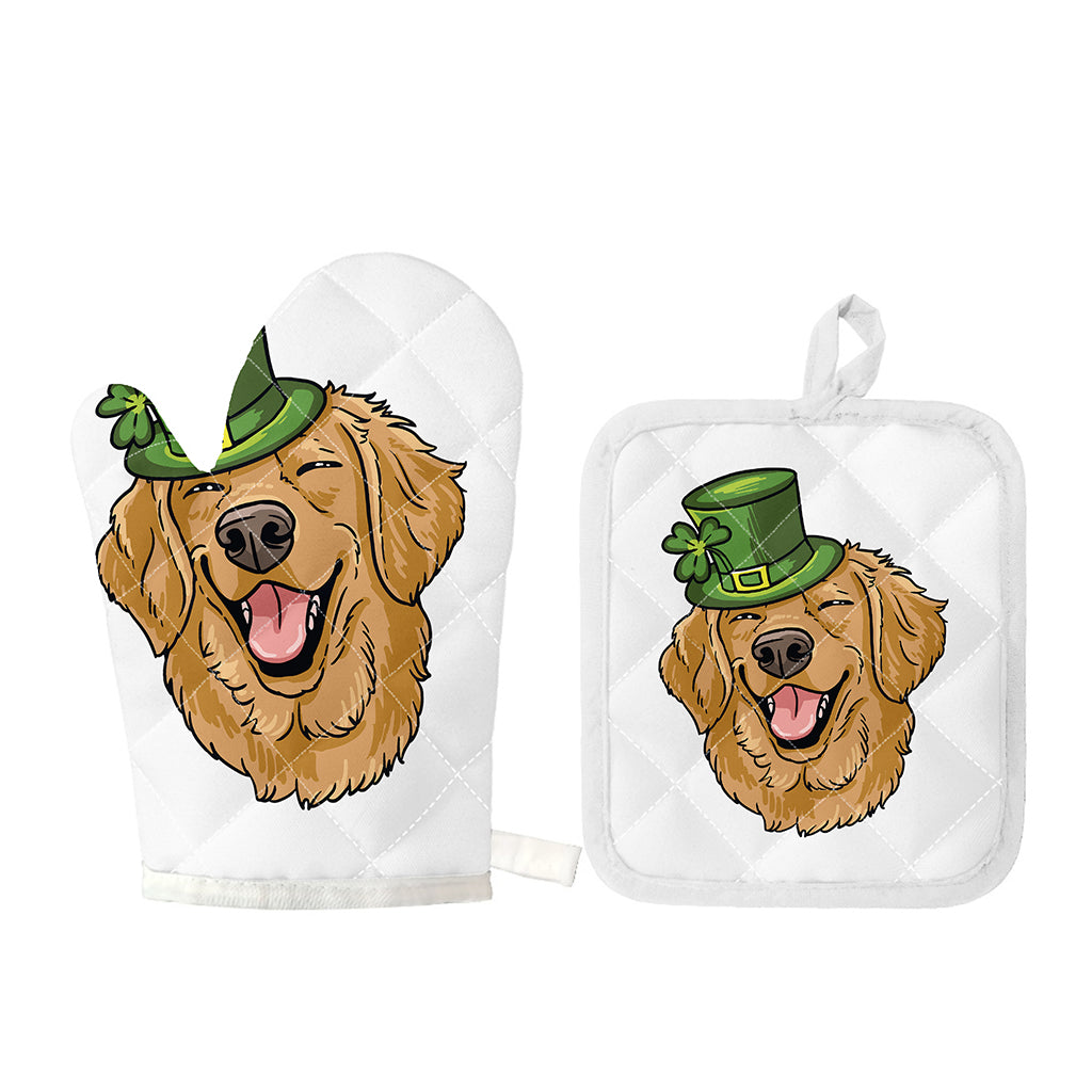 Patrick's Day Golden Retriever Print Oven Mitt And Pot Holder Set