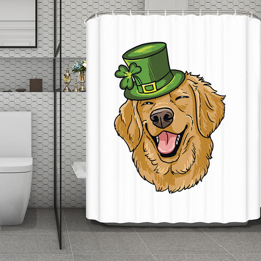 Patrick's Day Golden Retriever Print Polyester Shower Curtain