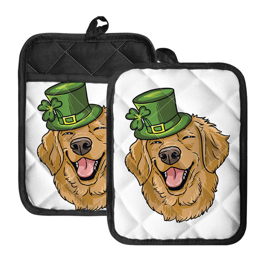 Patrick's Day Golden Retriever Print Pot Holders With Pocket