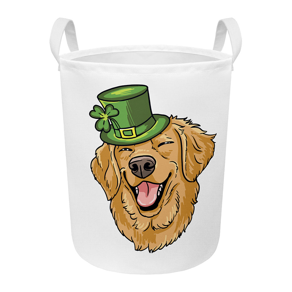 Patrick's Day Golden Retriever Print Round Laundry Basket