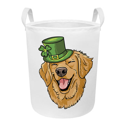 Patrick's Day Golden Retriever Print Round Laundry Basket