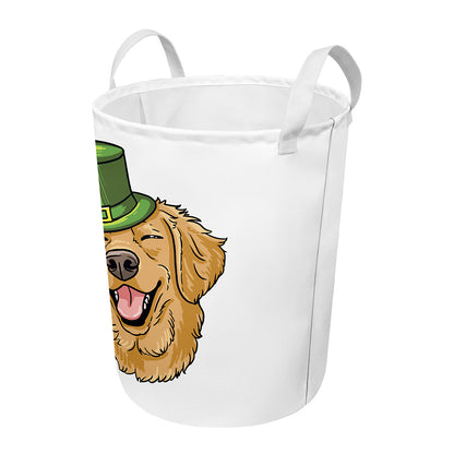Patrick's Day Golden Retriever Print Round Laundry Basket