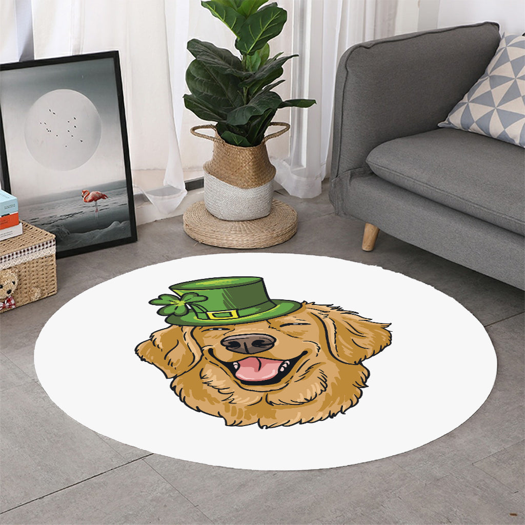 Patrick's Day Golden Retriever Print Round Rug