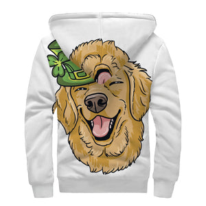 Patrick's Day Golden Retriever Print Sherpa Lined Zip Up Hoodie