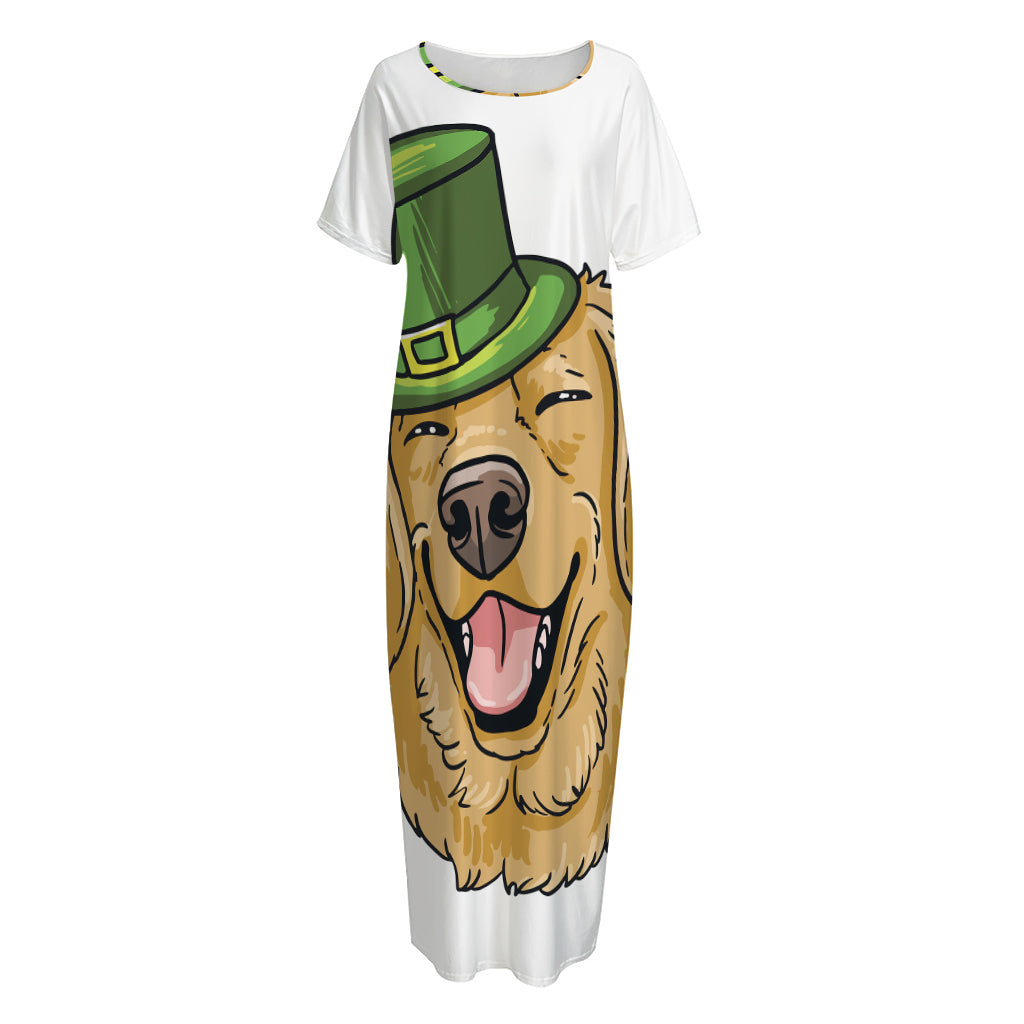 Patrick's Day Golden Retriever Print Short Sleeve Long Nightdress