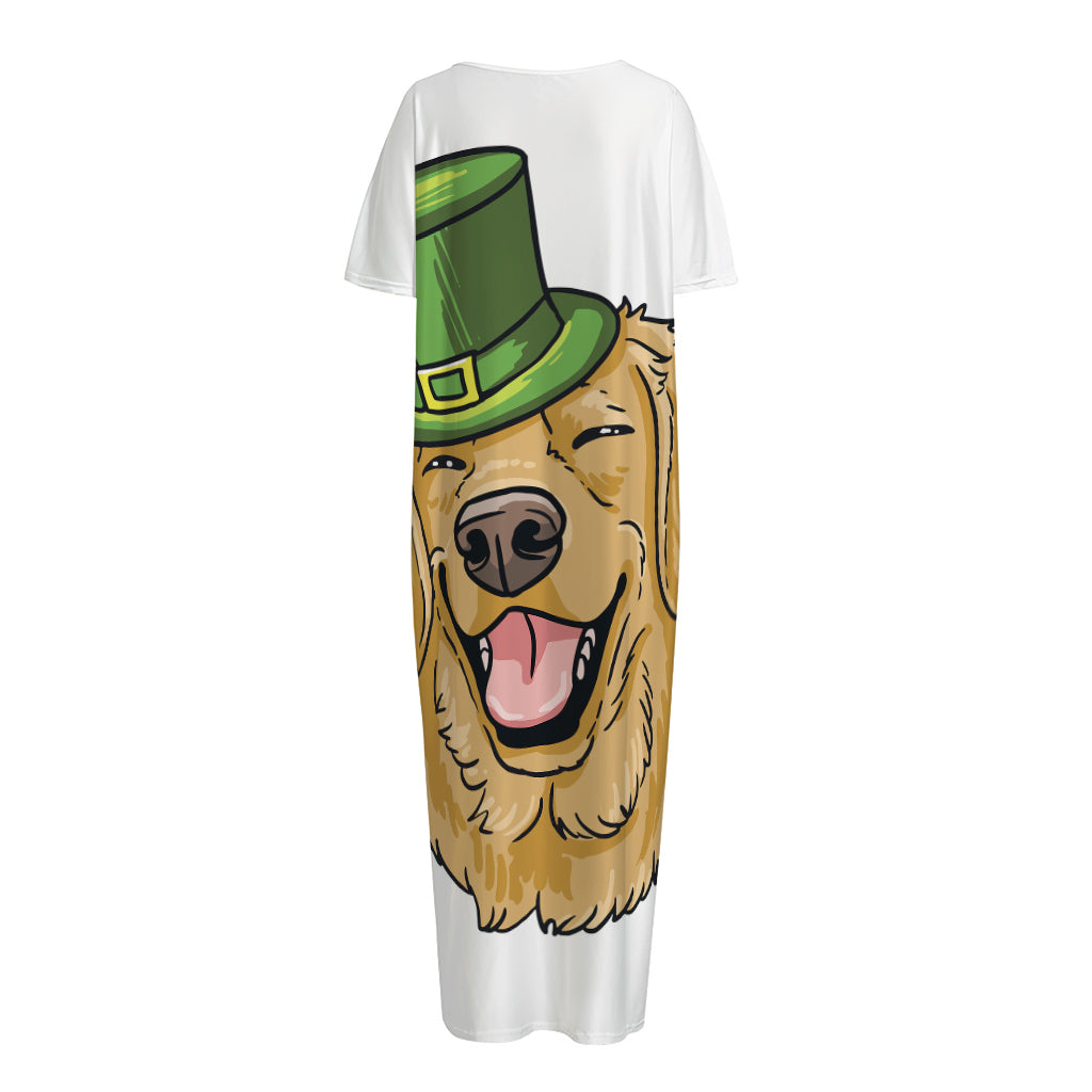 Patrick's Day Golden Retriever Print Short Sleeve Long Nightdress