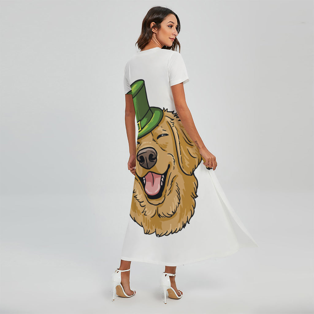 Patrick's Day Golden Retriever Print Short Sleeve Maxi Dress