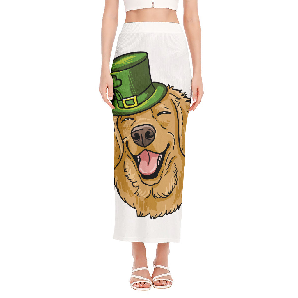 Patrick's Day Golden Retriever Print Side Slit Maxi Skirt