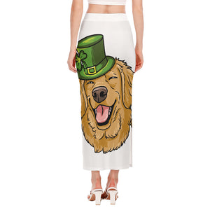 Patrick's Day Golden Retriever Print Side Slit Maxi Skirt