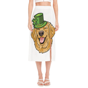 Patrick's Day Golden Retriever Print Side Slit Midi Skirt