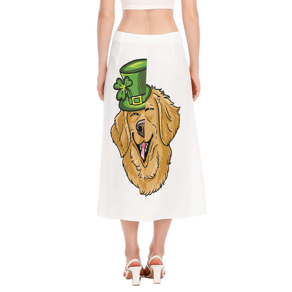 Patrick's Day Golden Retriever Print Side Slit Midi Skirt