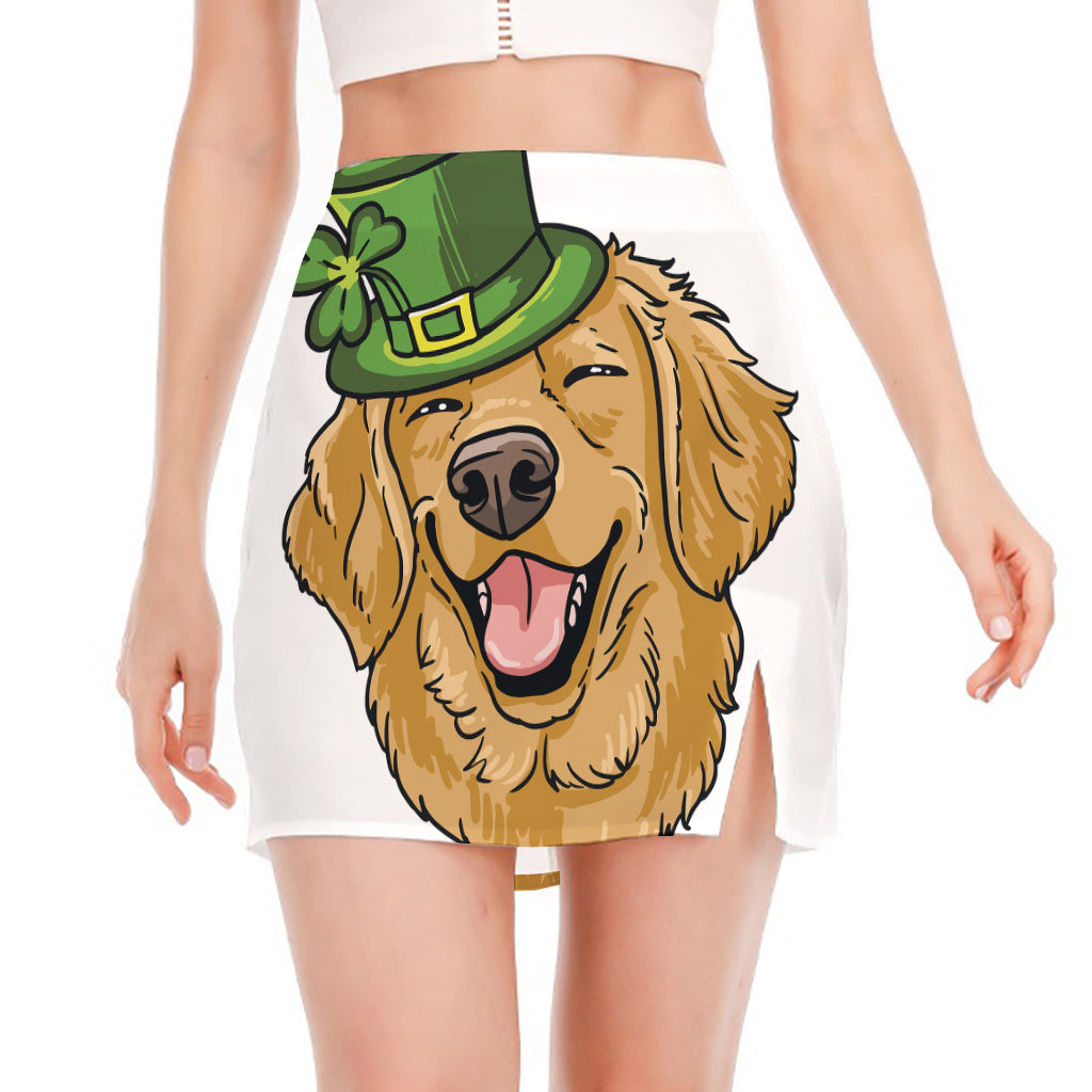 Patrick's Day Golden Retriever Print Side Slit Mini Skirt